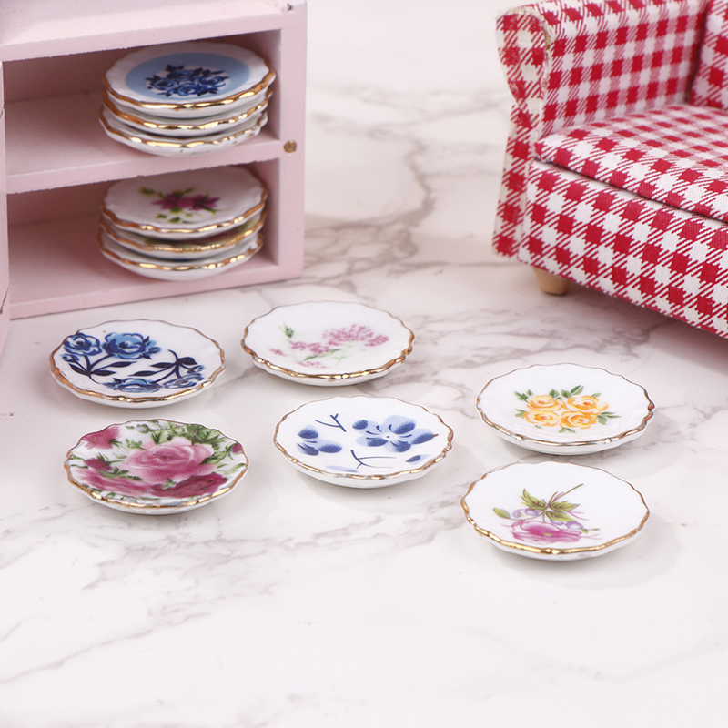 Kids Toys Kitchen - 1:12 인형 집 미니어처 세라믹 접시,